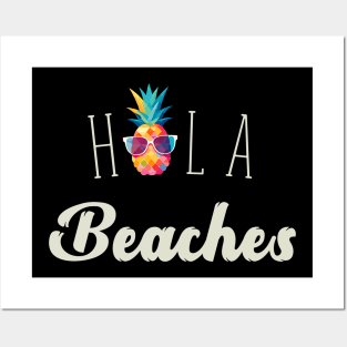 Hola Beaches Geometric Pineapple With Sunglasses Summer Posters and Art